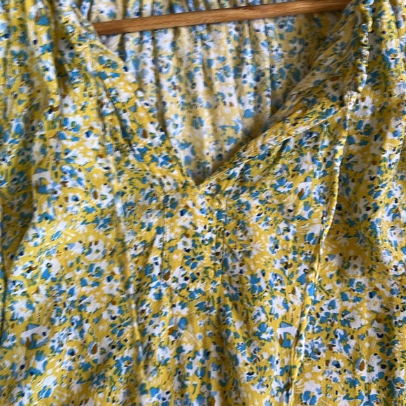 Gerard Darel Paris Floral Peasant Blouse Yellow Blue Print Size 10 - Picture 9 of 16